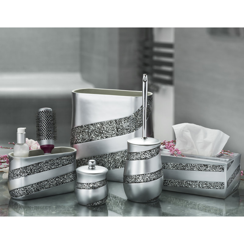 Dwellza Silver Mosaic Mosaic Cotton Swab Decorative Bathroom Storage ...